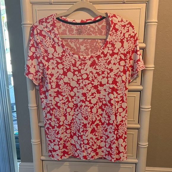 Tory Burch Red and White Floral Short Sleeve Top - Picture 1 of 3